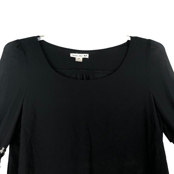 Double Zero Sheer Black Fancy Bell Sleeve Top with Hi/Lo Hem sz M Sexy Tunic - Picture 7 of 8